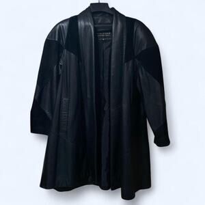Vintage 90s Wilsons Leather Black Mid Length Duster Coat